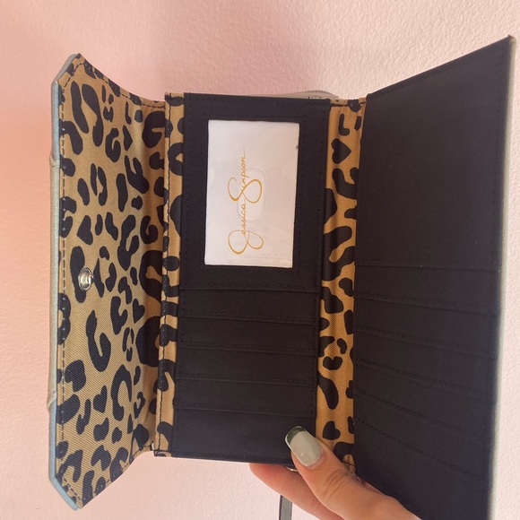 Tan and Blue Wallet with Cheetah Interior - Picture 3 of 4